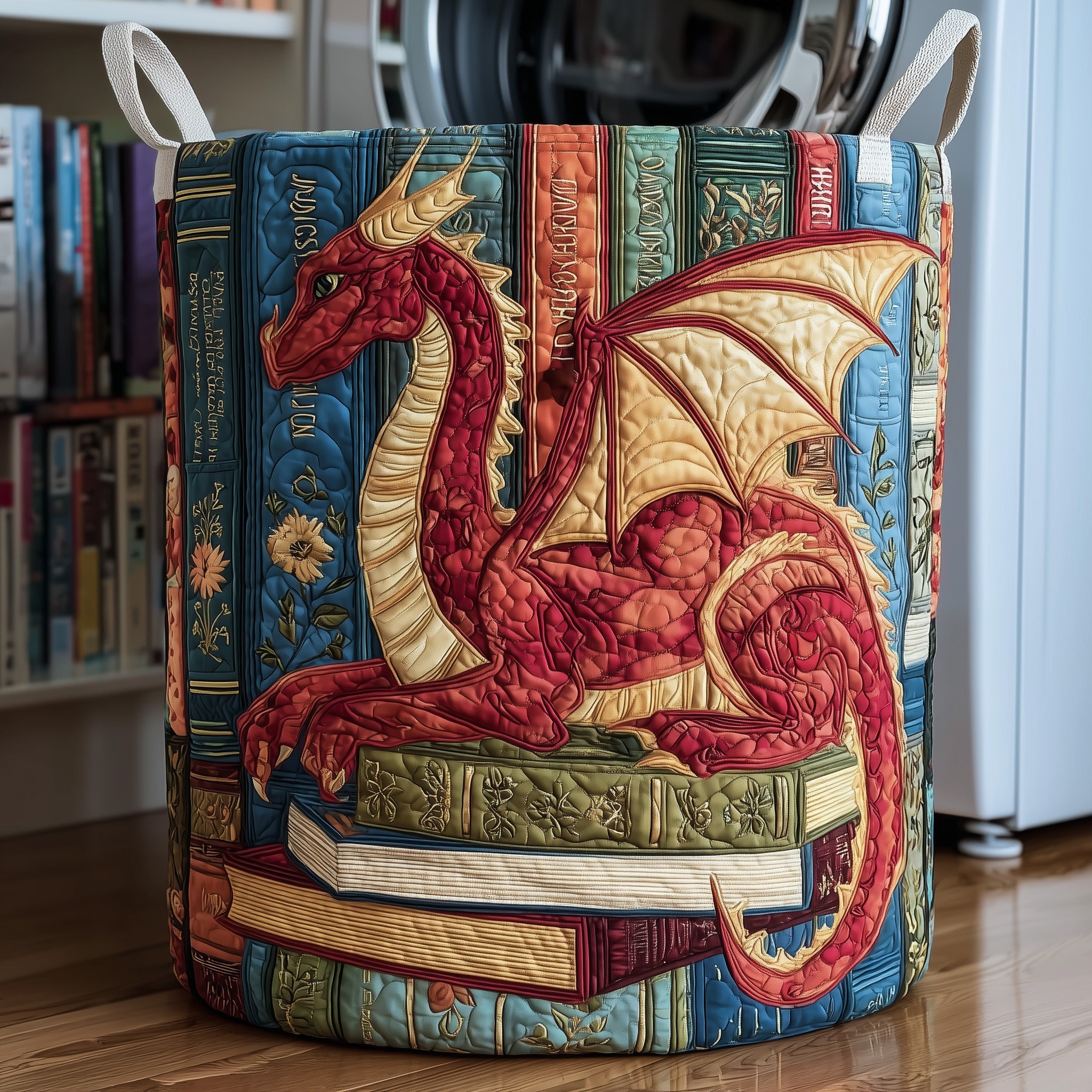 Library Dragon Quilted Laundry Basket Adorable Present For Dragon Lovers