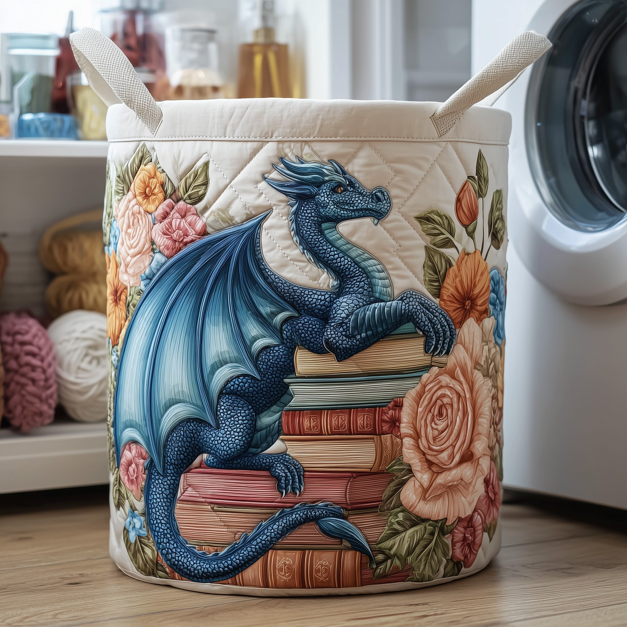 Library Dragon Quilted Laundry Basket Gifts For Dragonfly Lovers