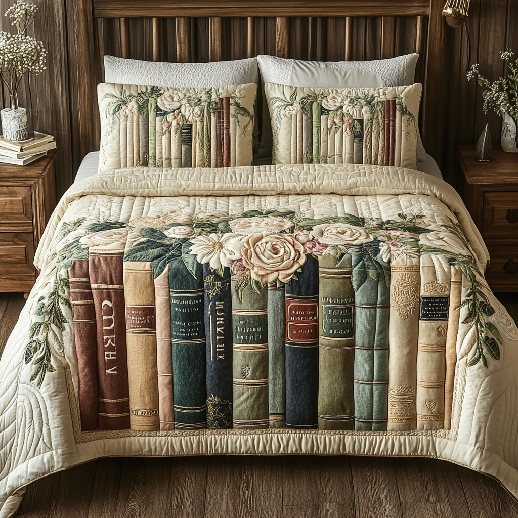 Library Garden Quilted Bedding Set Best Bed Sheet Set Birthday Presents For Book Lovers