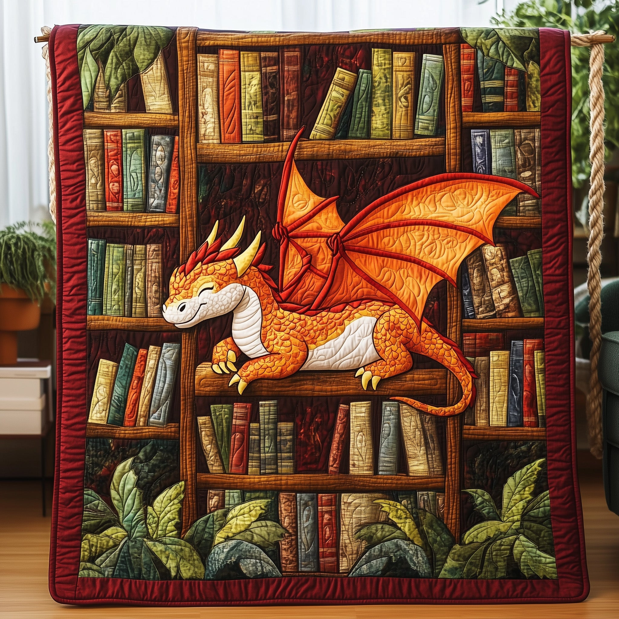 Library Guardian Quilted Blanket Cute Soft BlanketBest Gift For Dragon Lovers