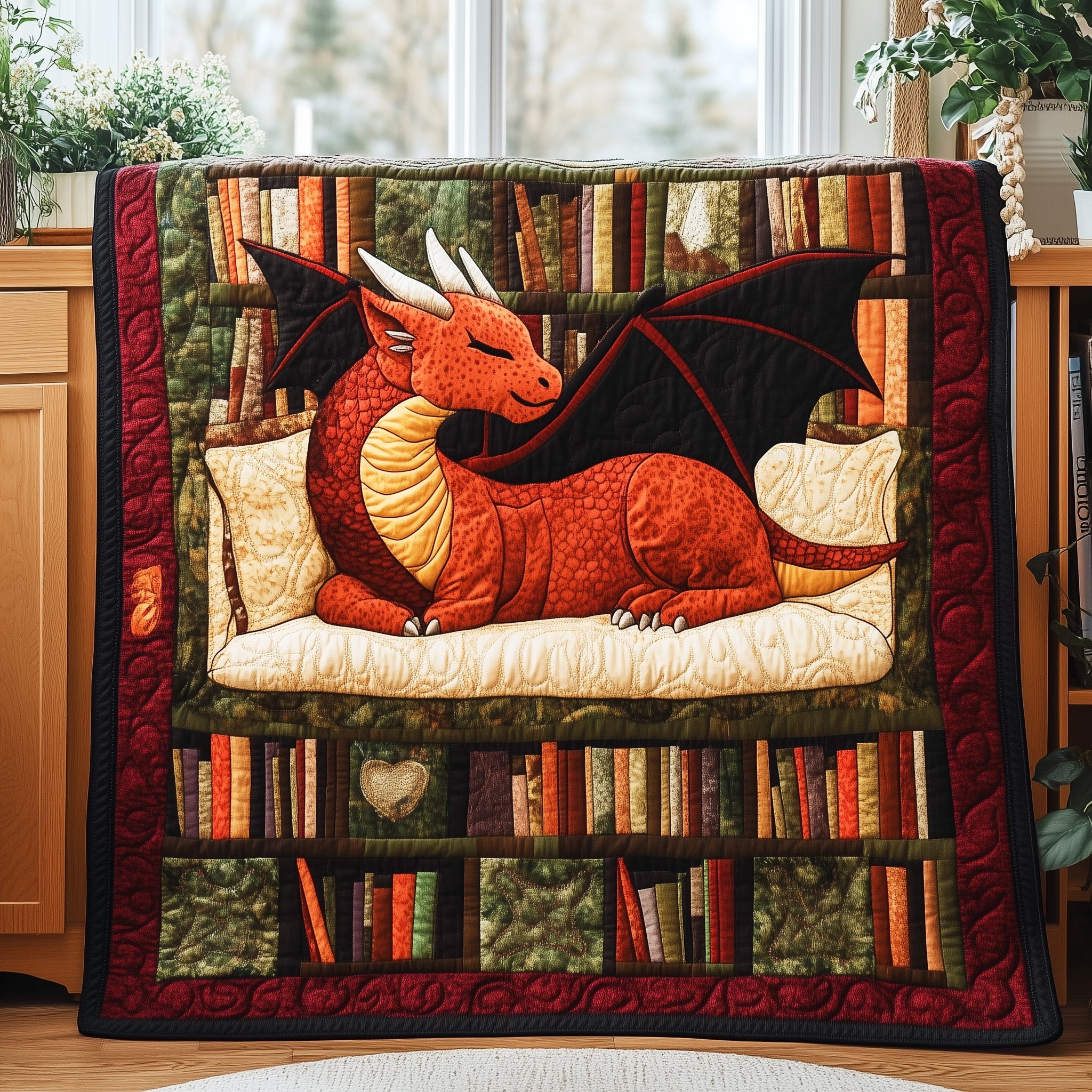 Library Guardian Quilted Blanket Cute Soft BlanketDragon Items For Lovers