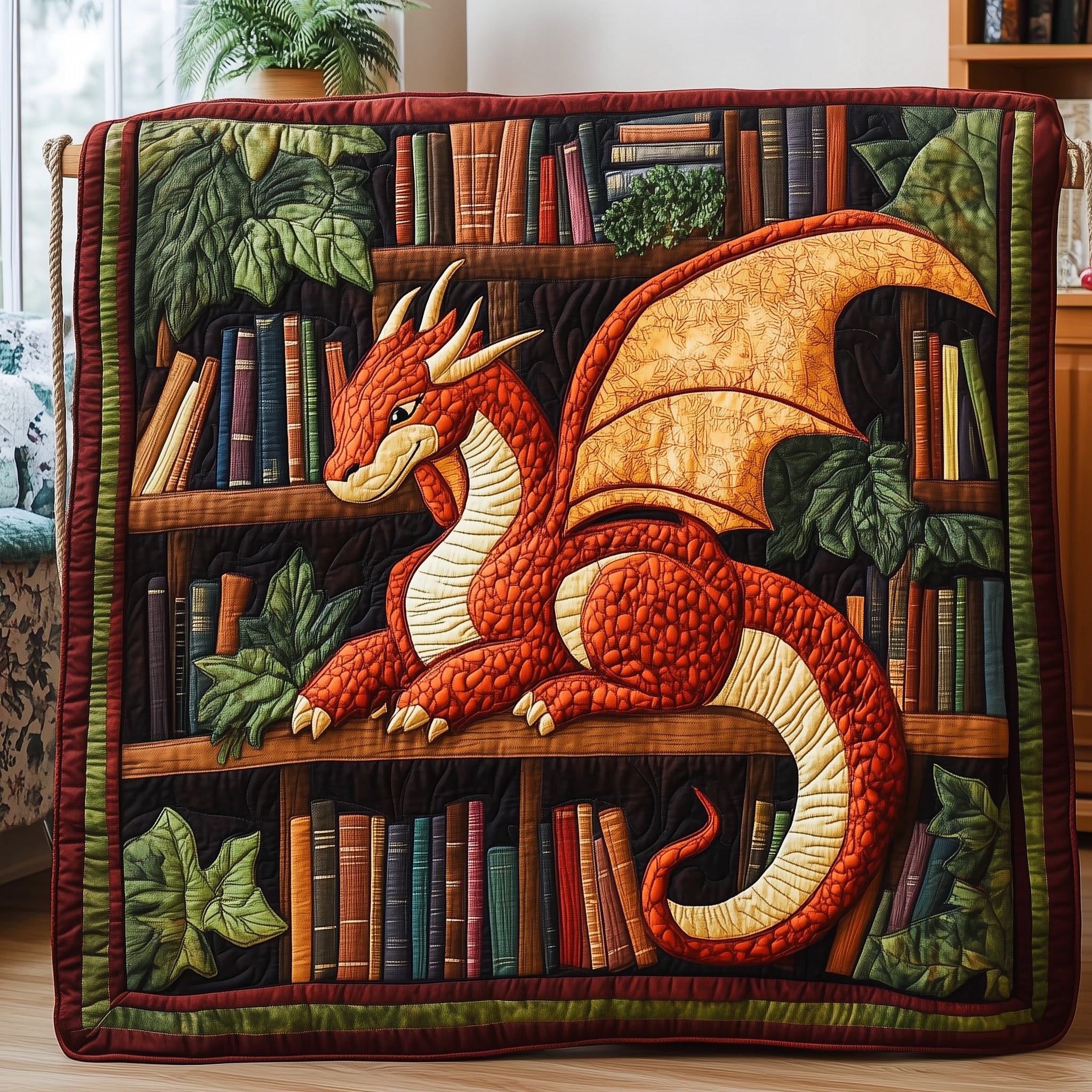Library Guardian Quilted Blanket Cute Soft BlanketDragon Themed Gifts For Adults