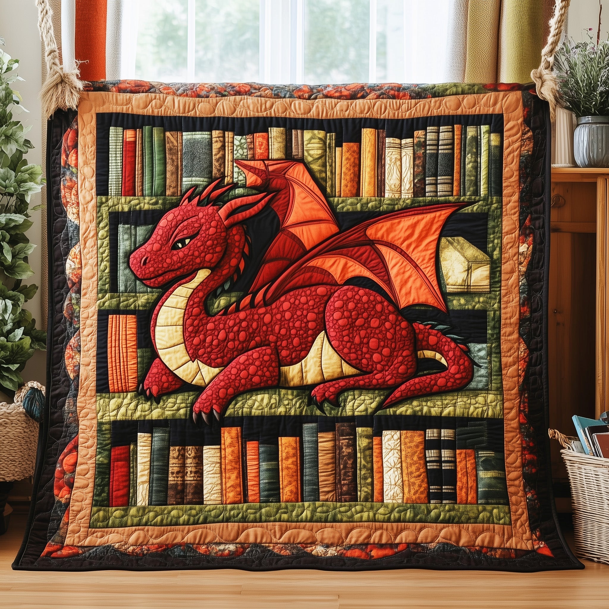 Library Guardian Quilted Blanket Cute Soft BlanketNovelty Dragon Gifts Christmas