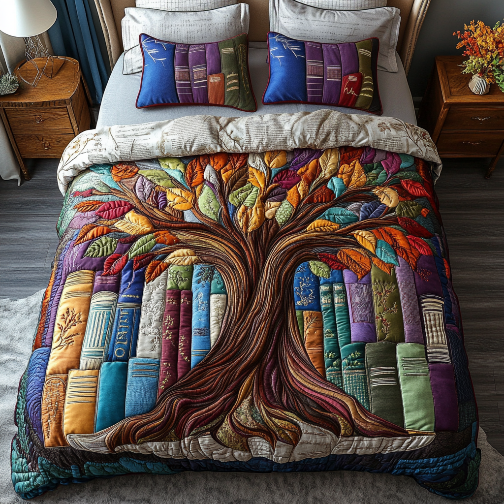 Library Layers Quilted Bedding Set Best Bedspread Set Book Gifts For Ladies