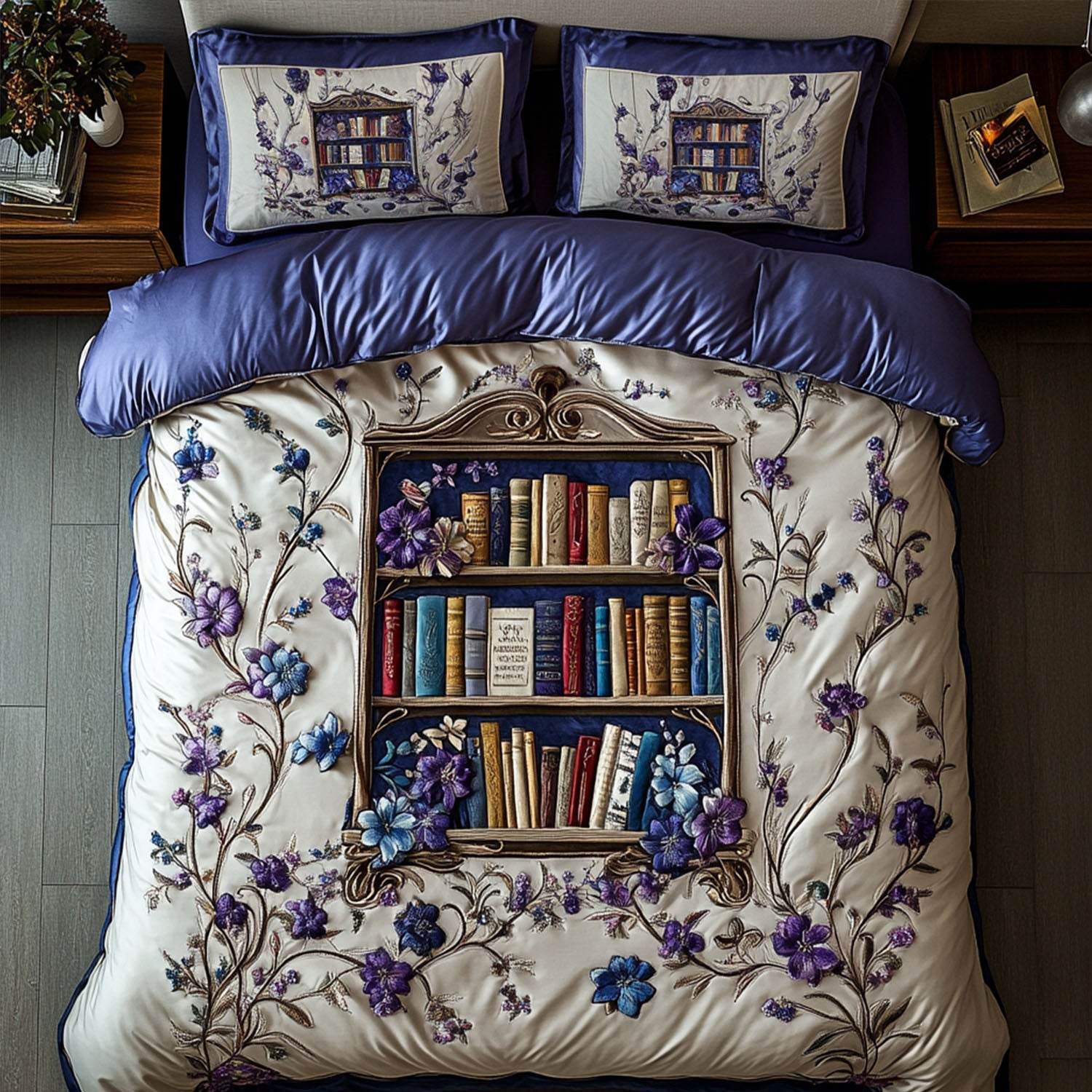 Library of Legends Quilted Bedding Set Holiday Duvet Cover Set Christmas Presents For Book Lovers