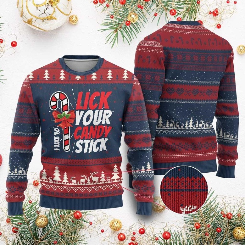 Lick Your Candy Stick Ugly Christmas Sweater Funny Jumper Xmas Gifts For Candy Lovers