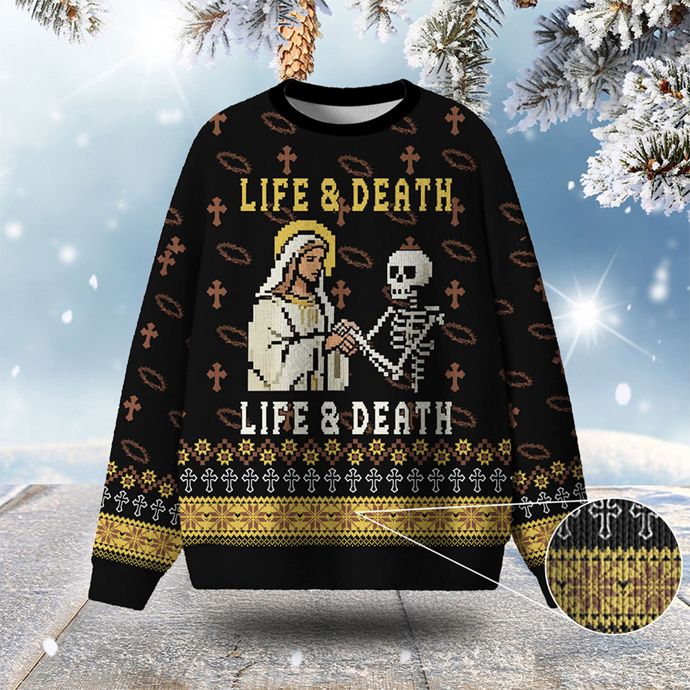 Life And Death Ugly Christmas Sweater Christian Themed Christmas Apparel Xmas Faith Gifts