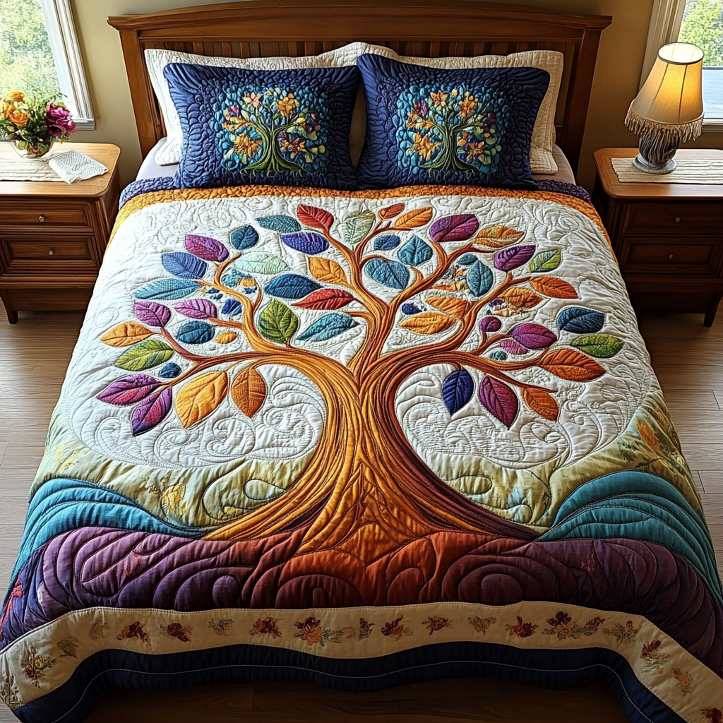 Life Circle Quilted Bedding Set Bed Room Decoration Tree Of Life Gifts For Women
