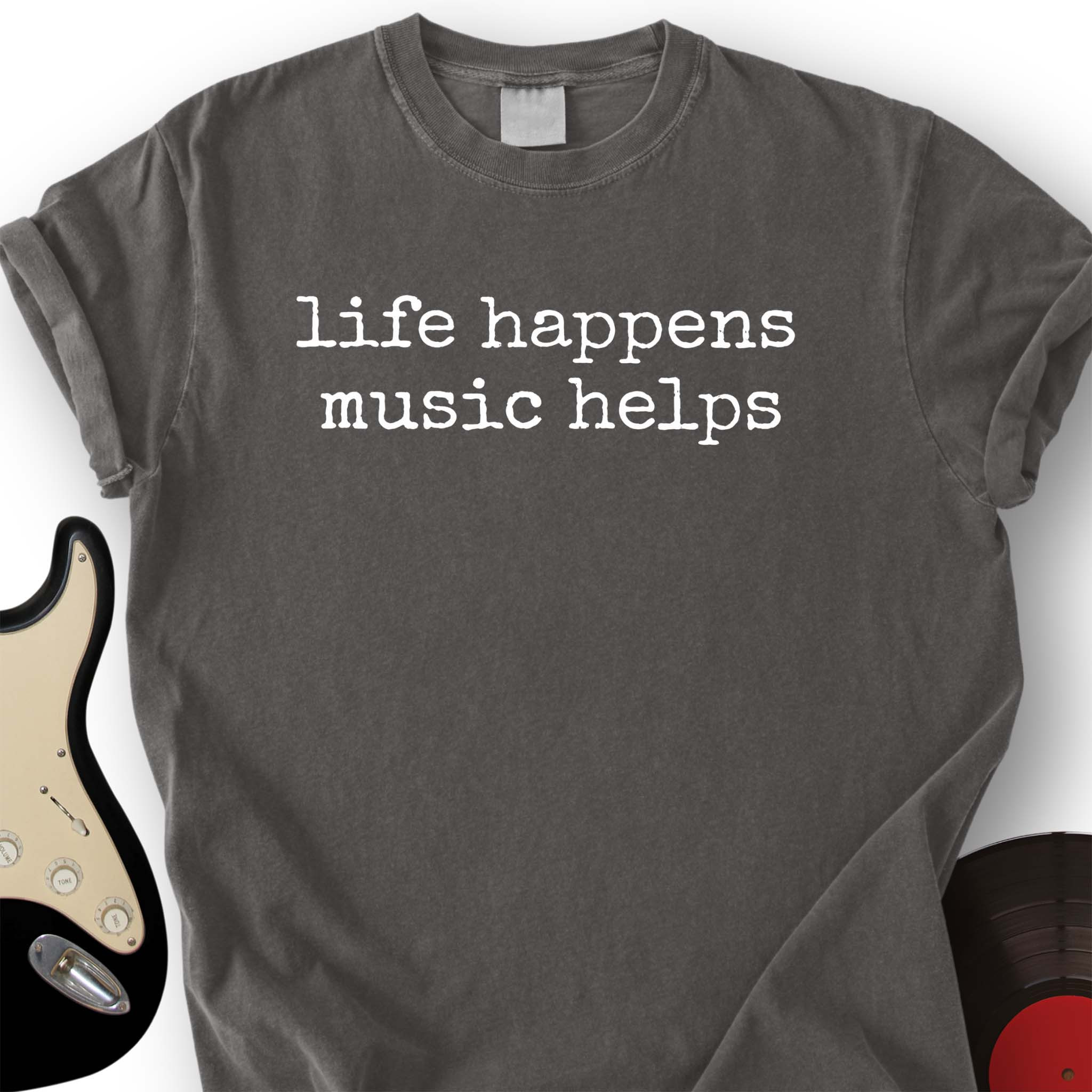 Life Happens Music Helps T-Shirt Music Lover Graphic Tees Gift For Music Teachers