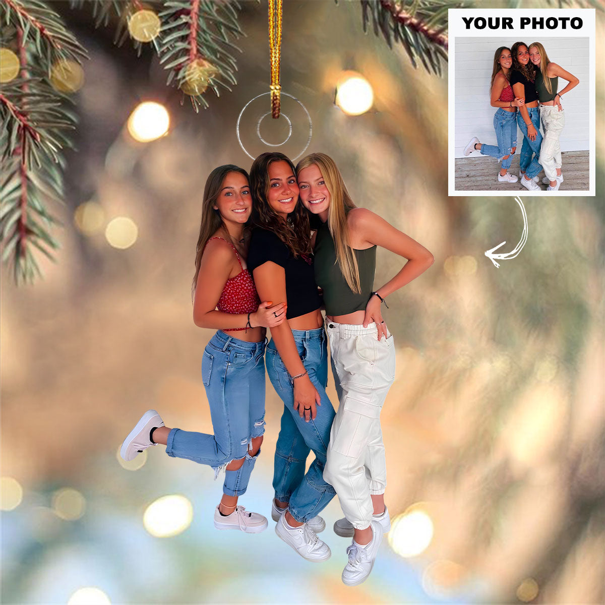 Life Is Beautiful With Your Besties Personalized Custom Photo Mica Ornament Christmas