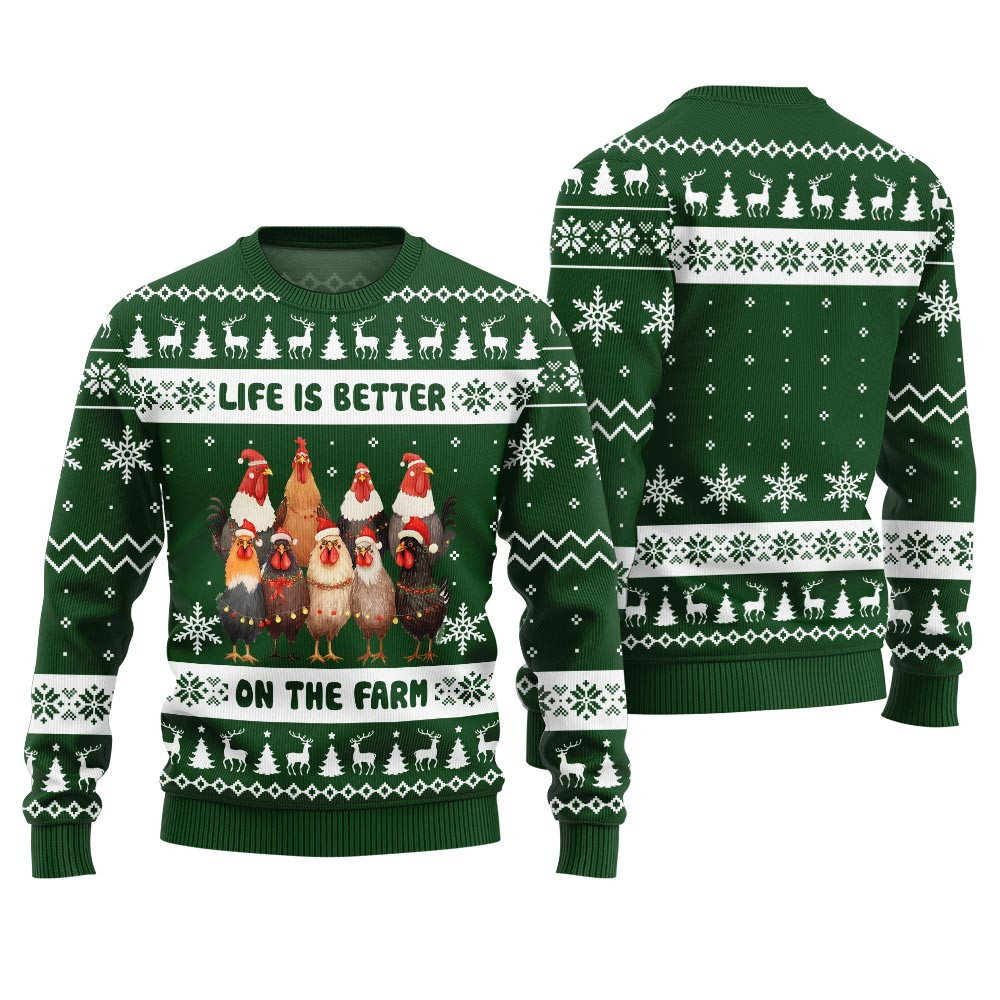 Life Is Better On The Farm Chicken Christmas Sweater Meaningful Holiday Gift Merch to Show You Care