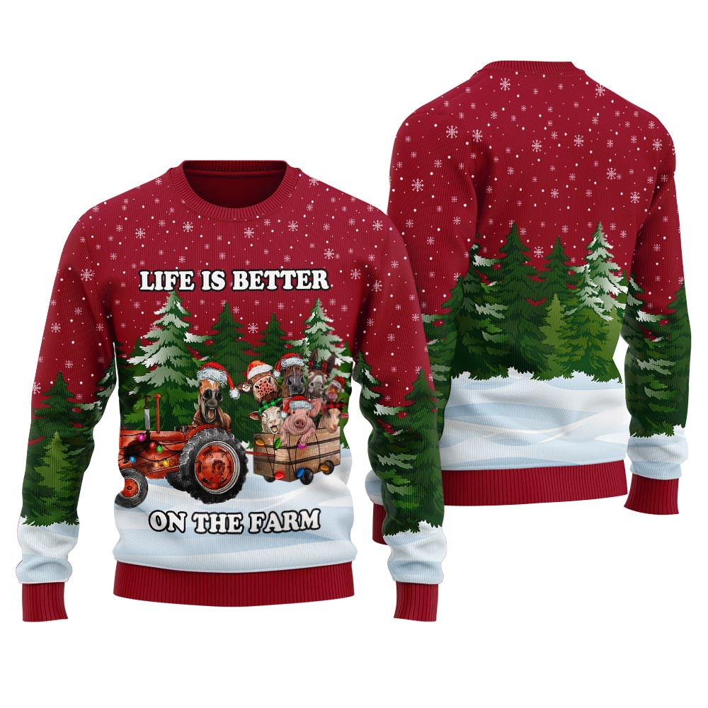 Life Is Better On The Farm Christmas Sweater Casual Winter Sweatshirt for Daily Comfort