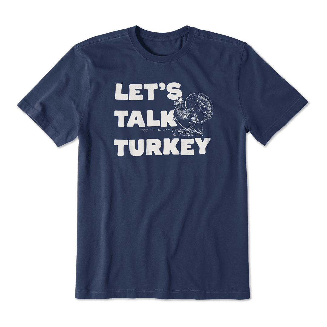 Life Is Good Thanksgiving Shirt Let's Talk Turkey Stack Short Sleeve Crusher Tee