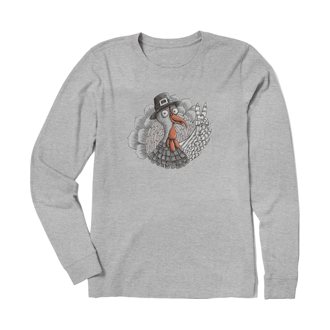Life Is Good Thanksgiving Shirt Women's Peaceful Turkey Long Sleeve Crusher Tee
