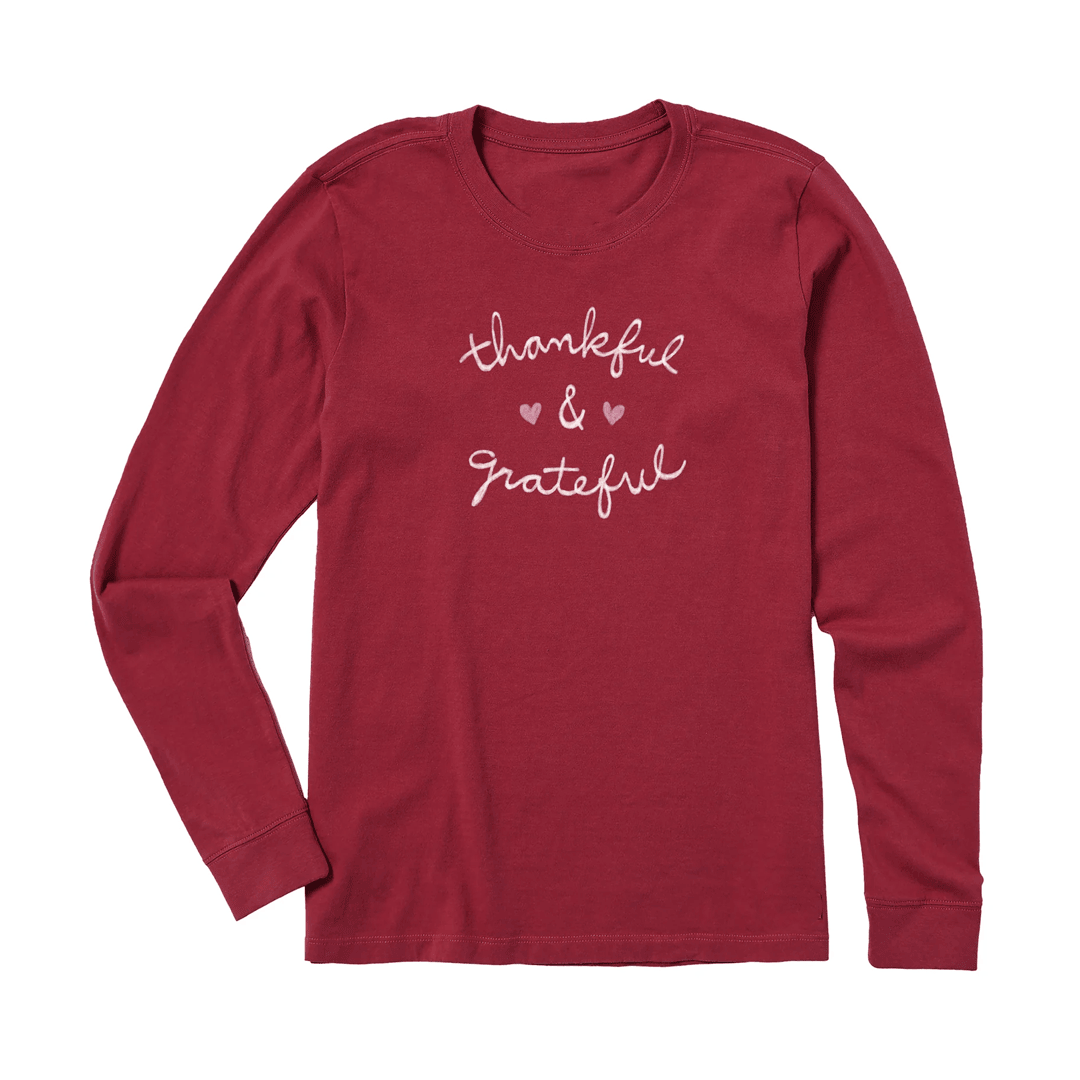 Life Is Good Thanksgiving Shirt Women's Thankful and Grateful Long Sleeve Crusher Tee