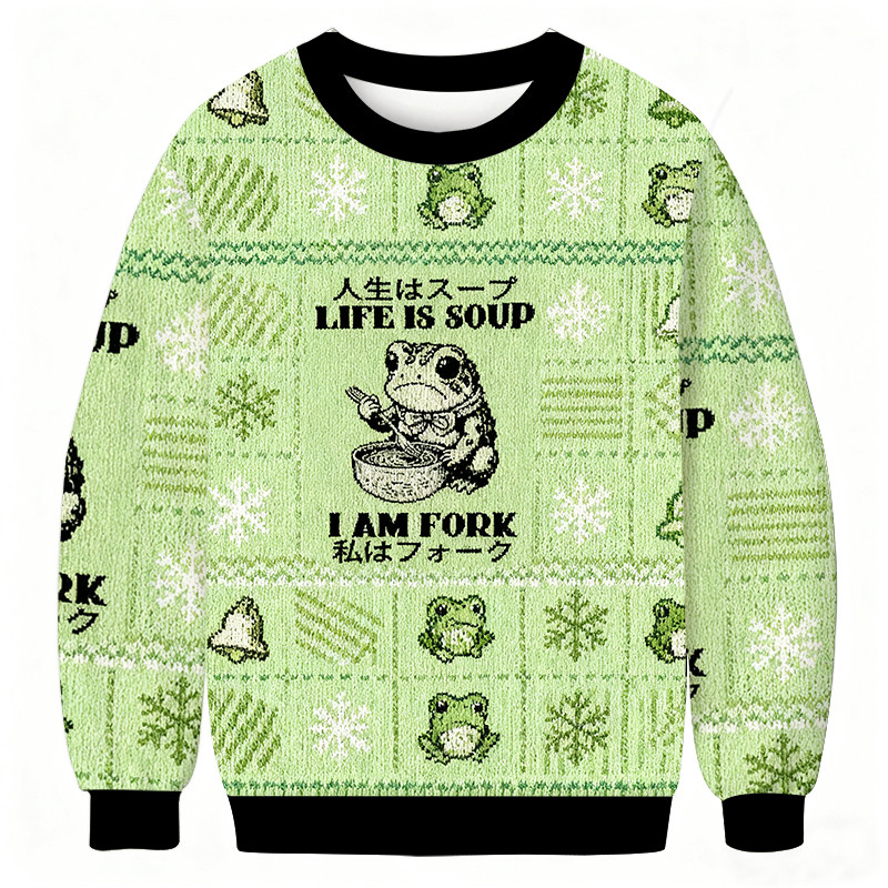 Life Is Soup I Am Fork Christmas Ugly Sweater Holiday Apparel Christmas Gifts For Frog Lovers