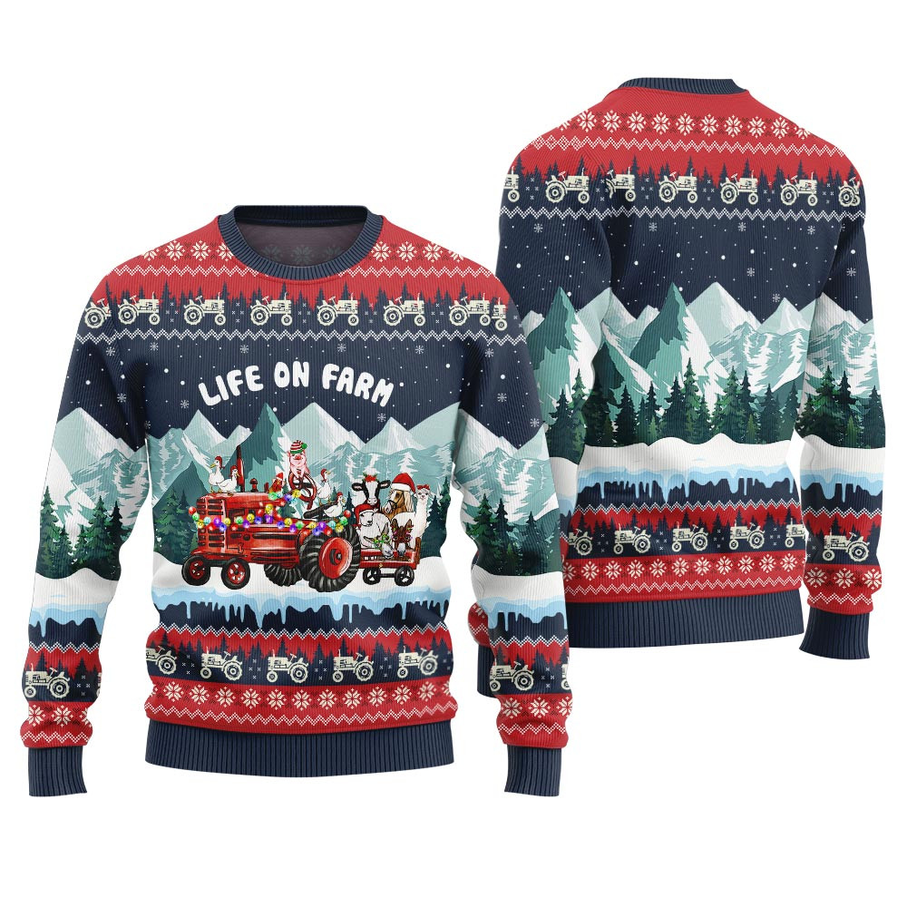 Life On Farm Funny Christmas Sweaters For Adults Soft Cotton Sweatshirt for Winter Comfort