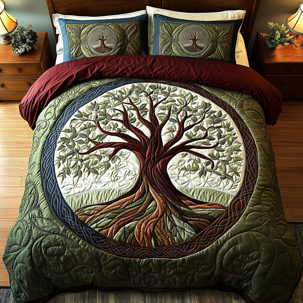 Life Roots Quilted Bedding Set Bed Decor Ideas Tree Of Life Gift Items