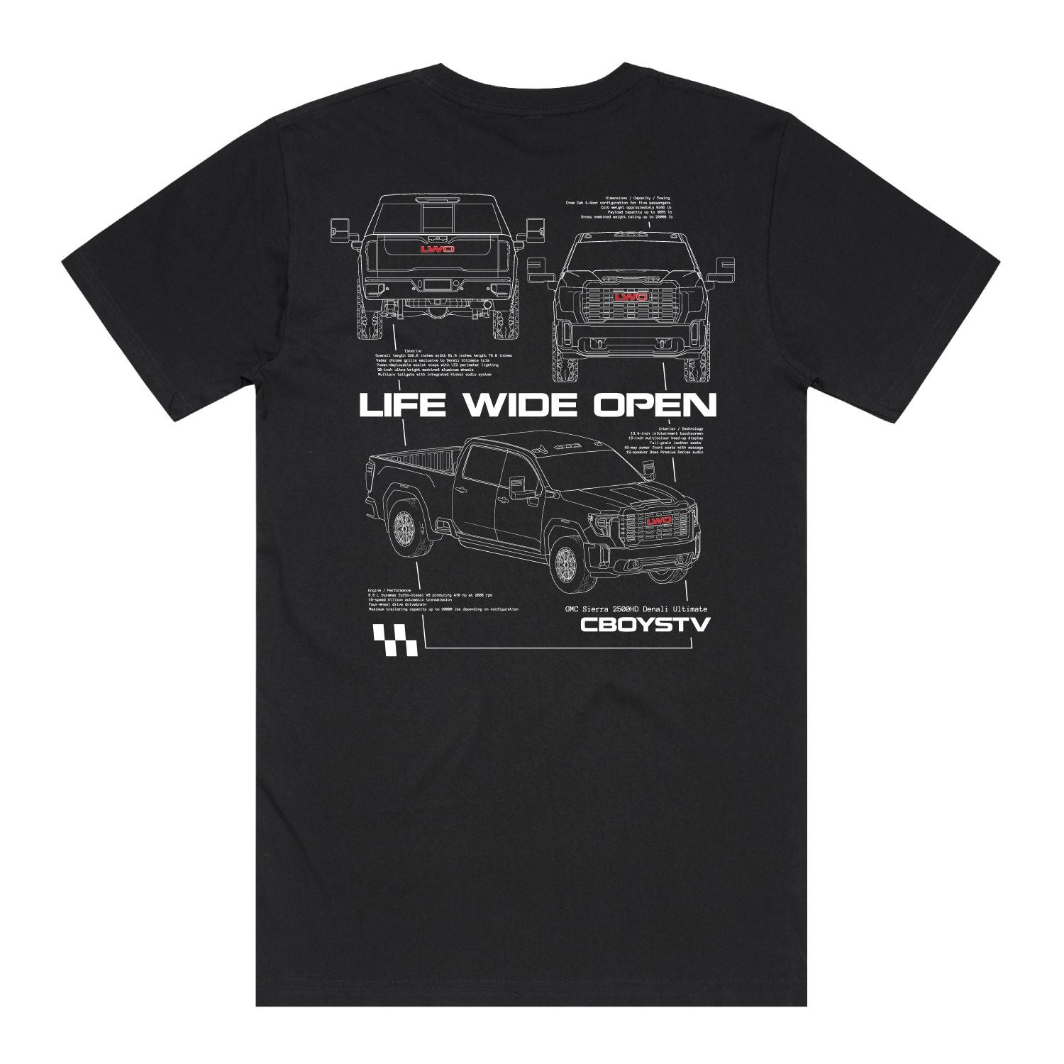 Life Wide Open Merch GMC Tech Spec T-Shirt CboysTV Life Wide Open Trendy Gift Ideas