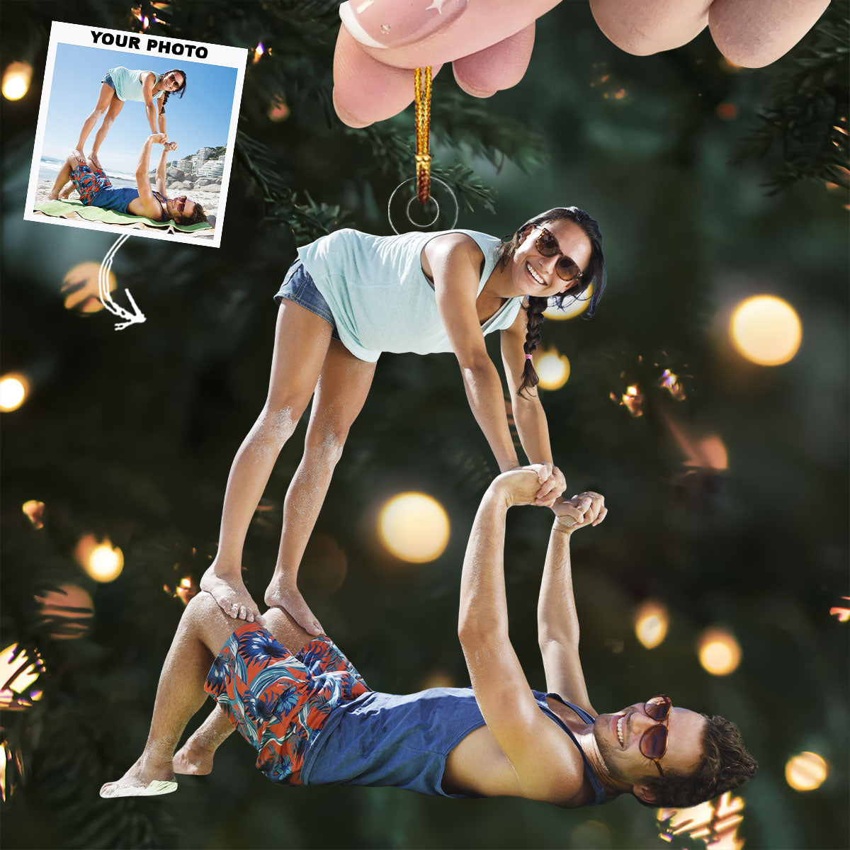 Lifted By Laughter Personalized Photo Mica Ornament Christmas Gift For Couple Family