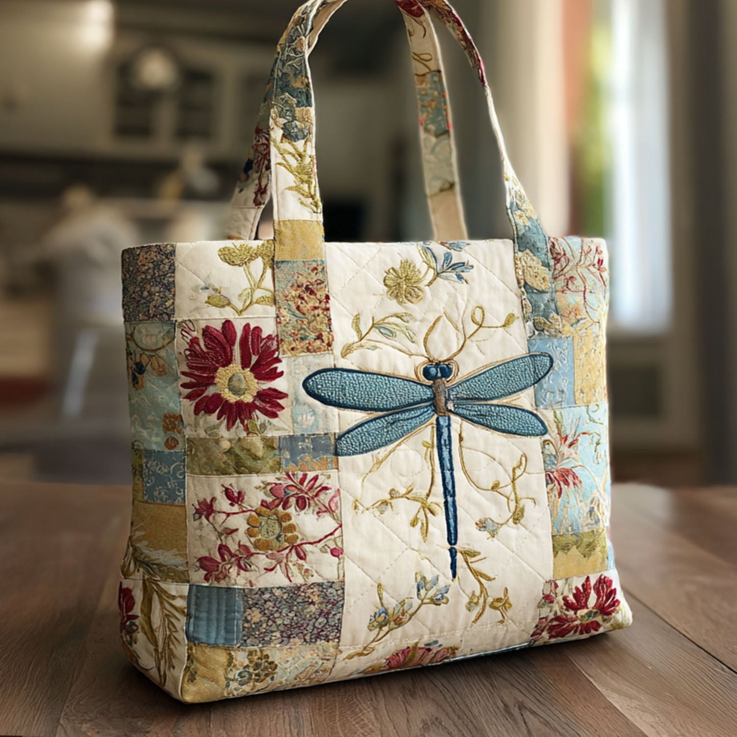 Light as Flight Quilted Tote Bag Best Dragonfly Lover Gifts For Her