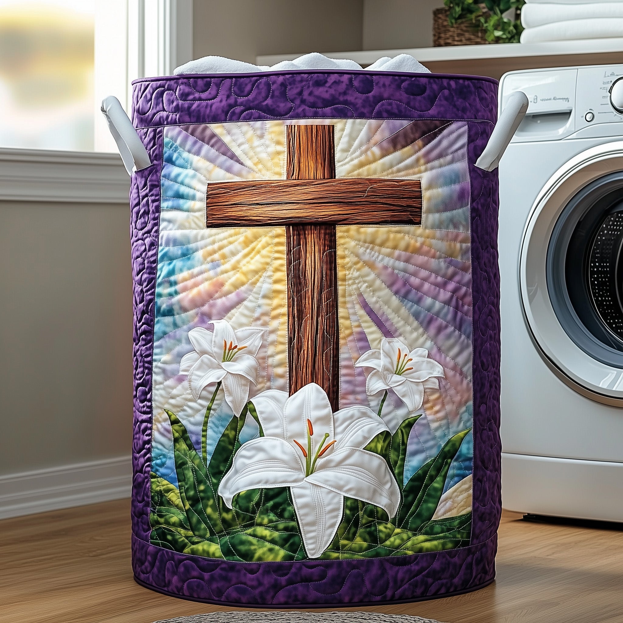 Light of Faith Quilted Laundry Basket Christian Gifts For Her