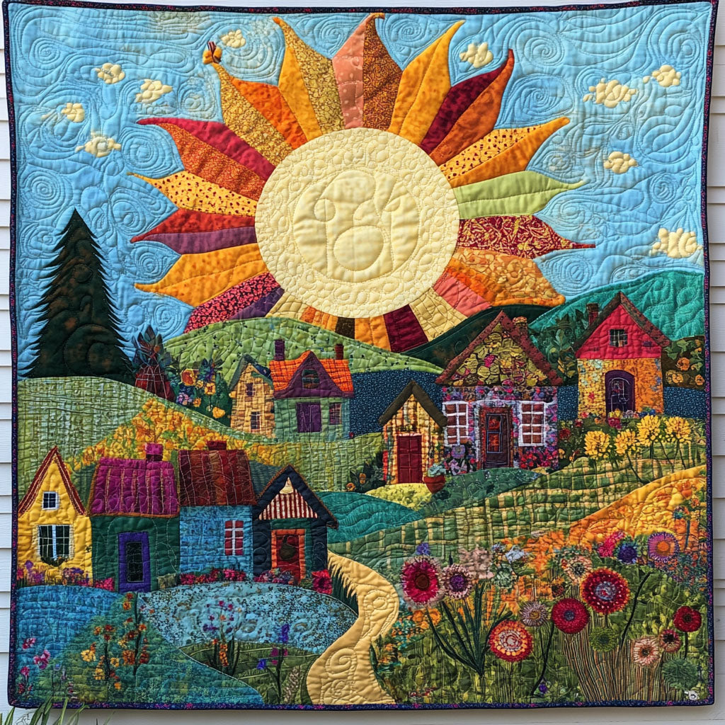Light Over Hills Quilted Blanket Cozy Home Bedding Cool Gifts For Nature Lovers