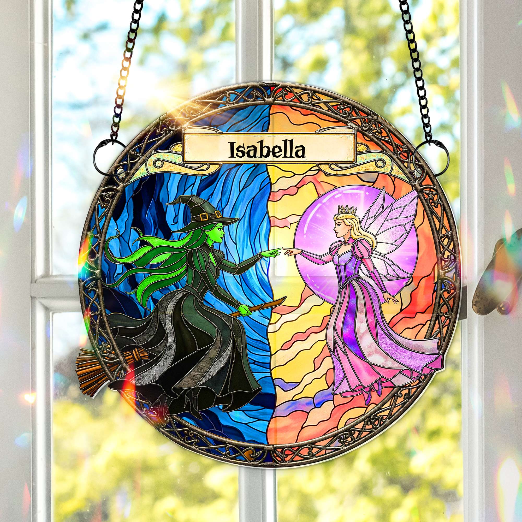 Light x Shadow Witch Suncatcher - Personalized Gifts For Witch Lovers - Cute Christmas Tree Gift Idea