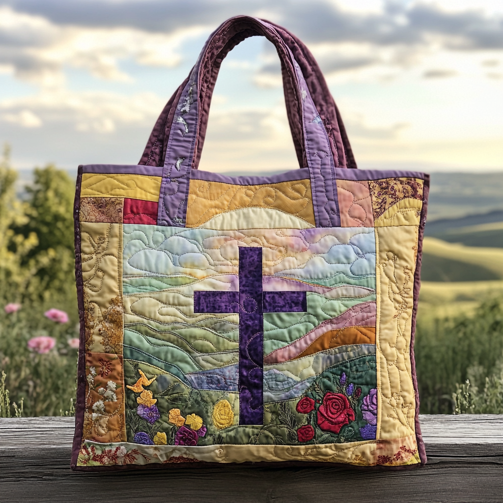 Lightbearer Cross Quilted Tote Bag Christian Men'S Gifts Ideas