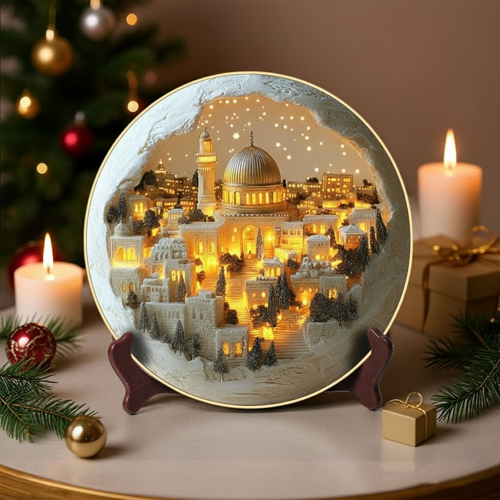 Lighted Holy City Christmas Holiday Ceramic Plate Jerusalem's Golden Glow Home Decor Gift Ideas
