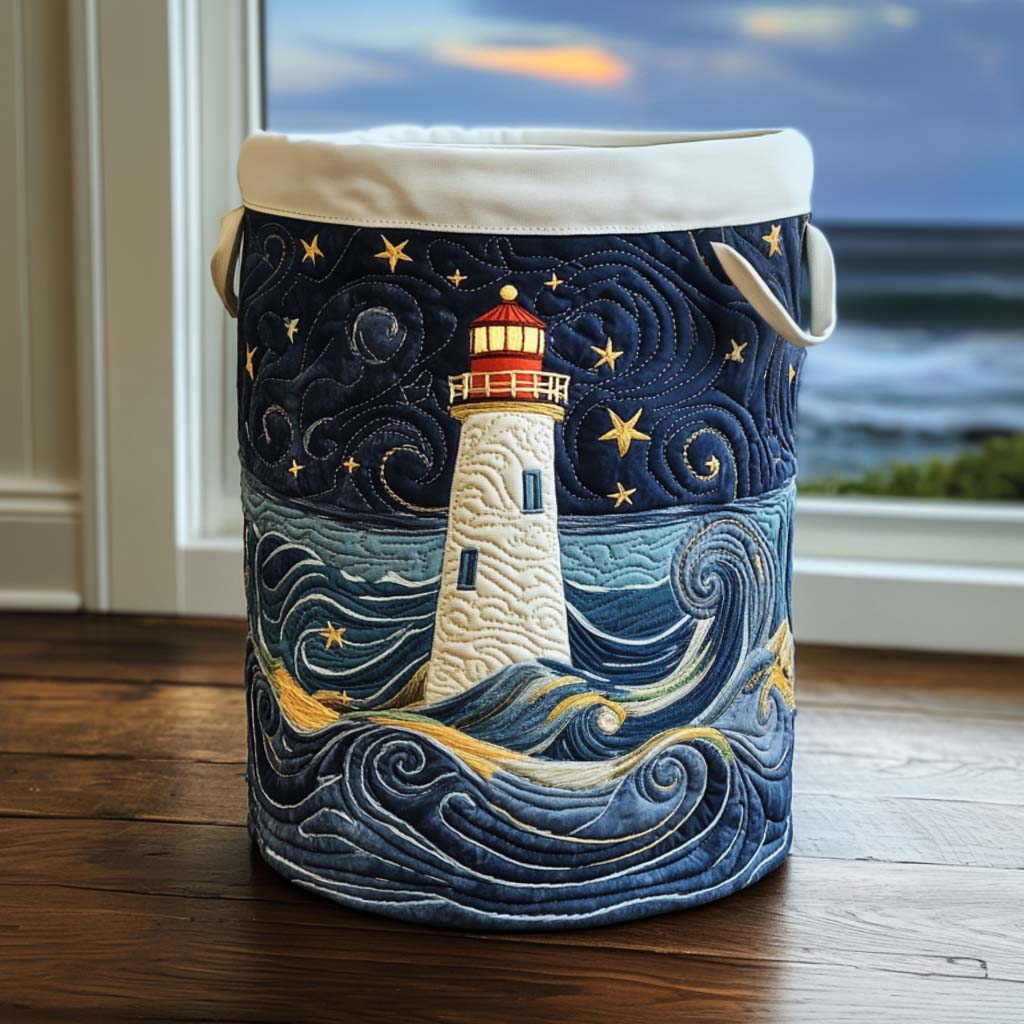 Lighthouse At Dusk Quilted Laundry Basket Must-Have Laundry Essential