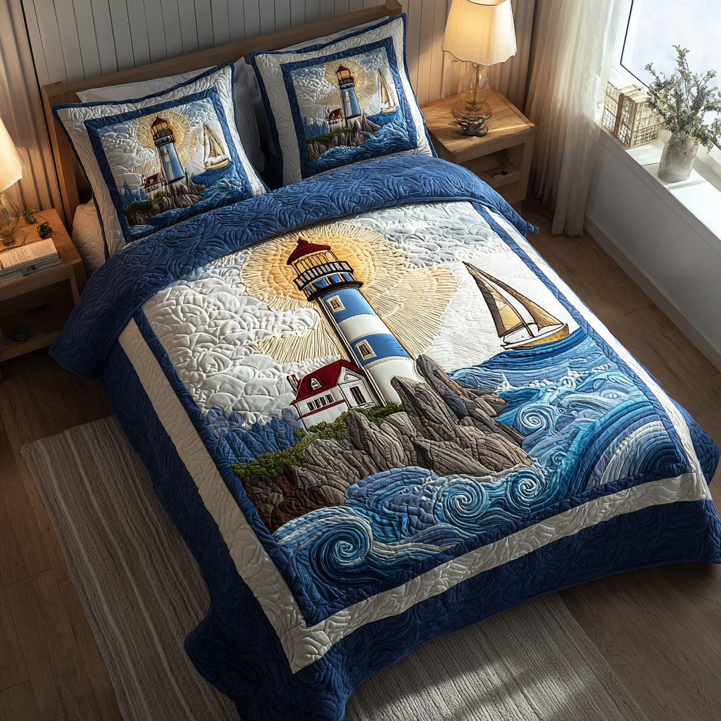 Lighthouse Beacon Quilted Bedding Set Best Bedspread Set Lighthouse Gifts For Mom