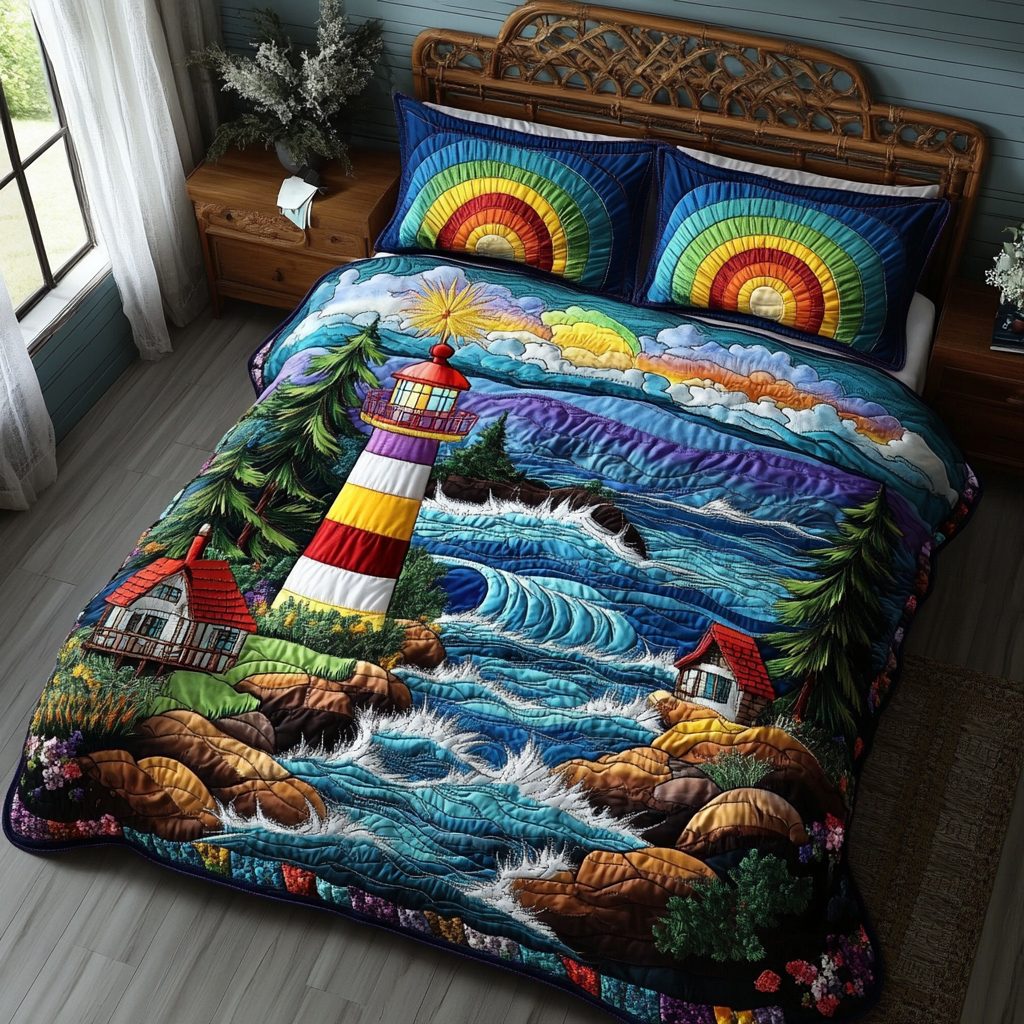 Lighthouse Beacon Quilted Bedding Set Cozy Bedroom Decor Lighthouse Gifts For Him