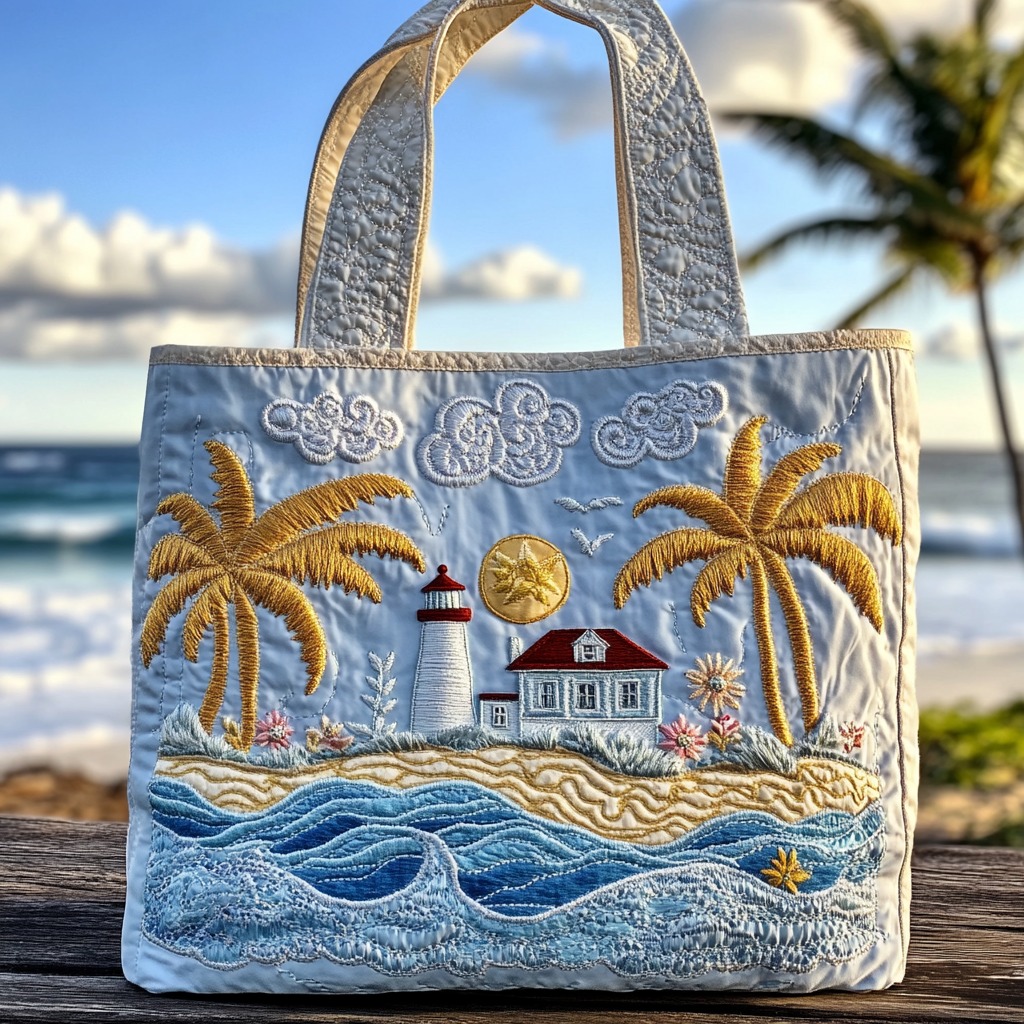 Lighthouse Breeze Quilted Tote Bag Ocean Themed Presents