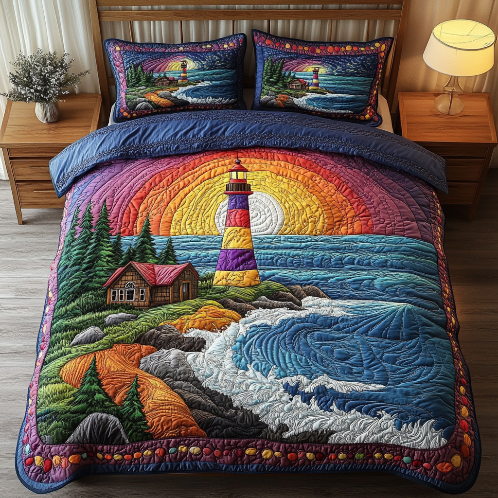 Lighthouse Glow Quilted Bedding Set Bed Decorations Lighthouse Gifts For Women