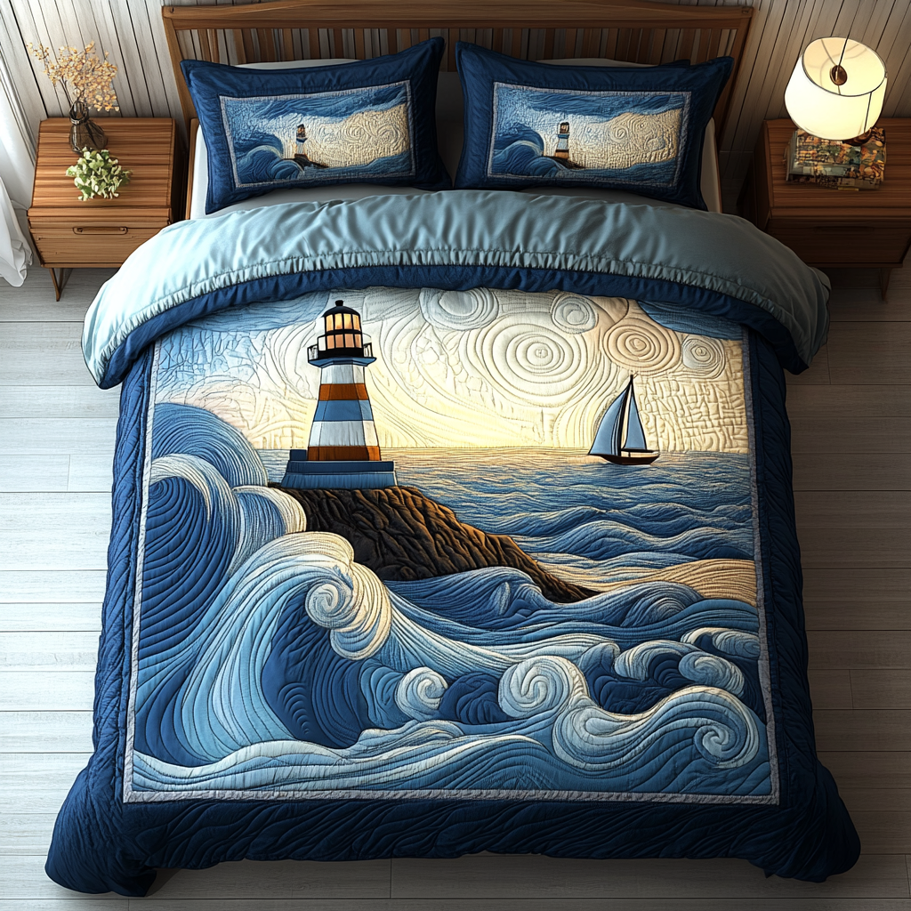 Lighthouse Glow Quilted Bedding Set Best Bed Sheet Set Lighthouse Christmas Gifts
