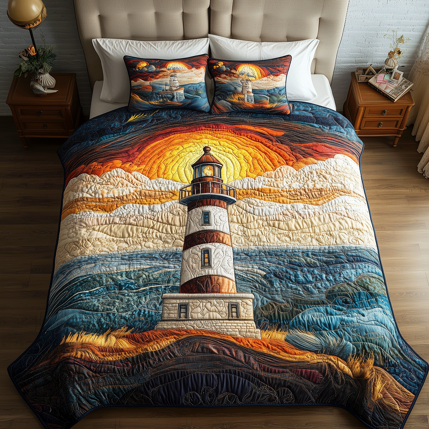 Lighthouse Glow Quilted Bedding Set Meaningful Home Gift for Special Occasions