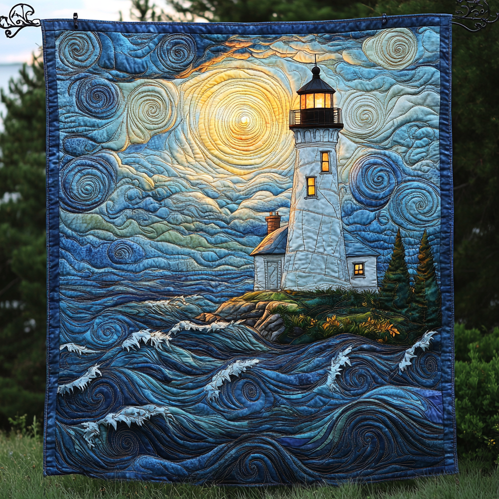 Lighthouse Glow Quilted Blanket Christmas Blanket Gift