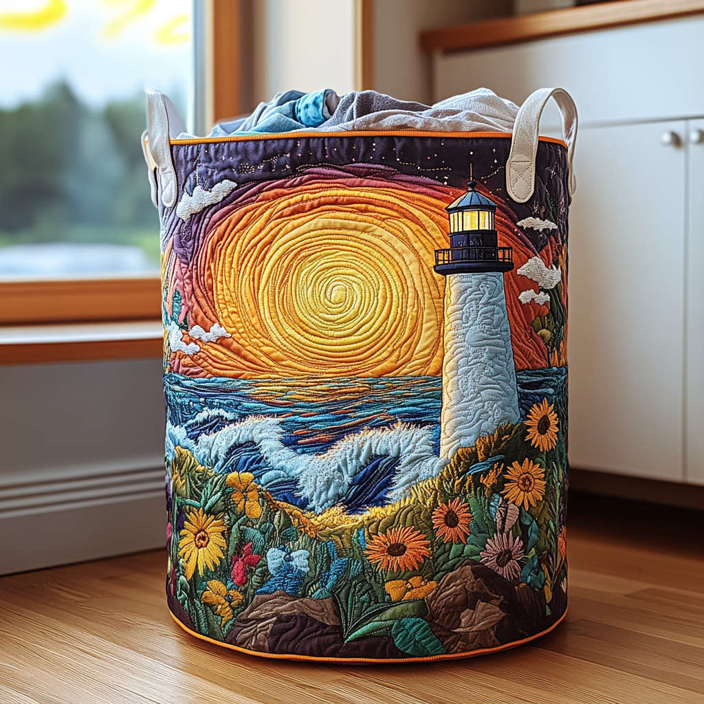 Lighthouse Glow Quilted Laundry Basket Halloween Merch Gift