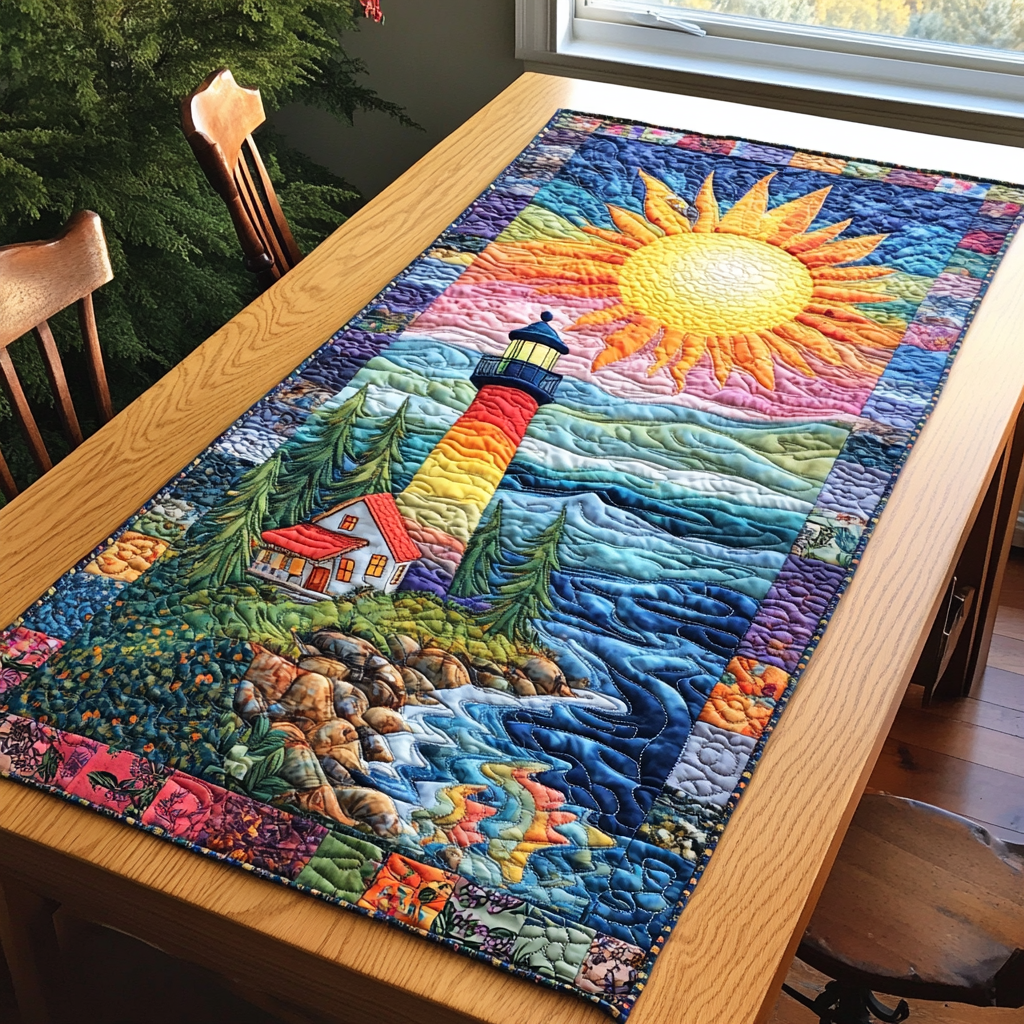 Lighthouse Glow Quilted Table Runner Dinner Table Decor Lighthouse Gifts For Him
