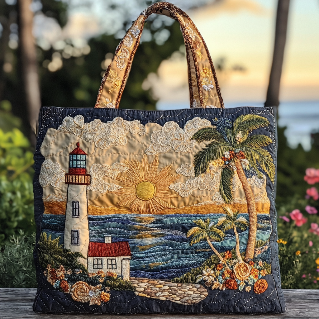 Lighthouse Glow Quilted Tote Bag Gifts For An Ocean Lover