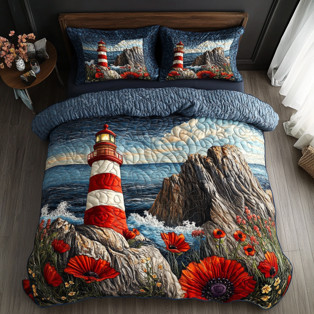 Lighthouse Haven Quilted Bedding Set Personalized Bedding Set Gift for Couples