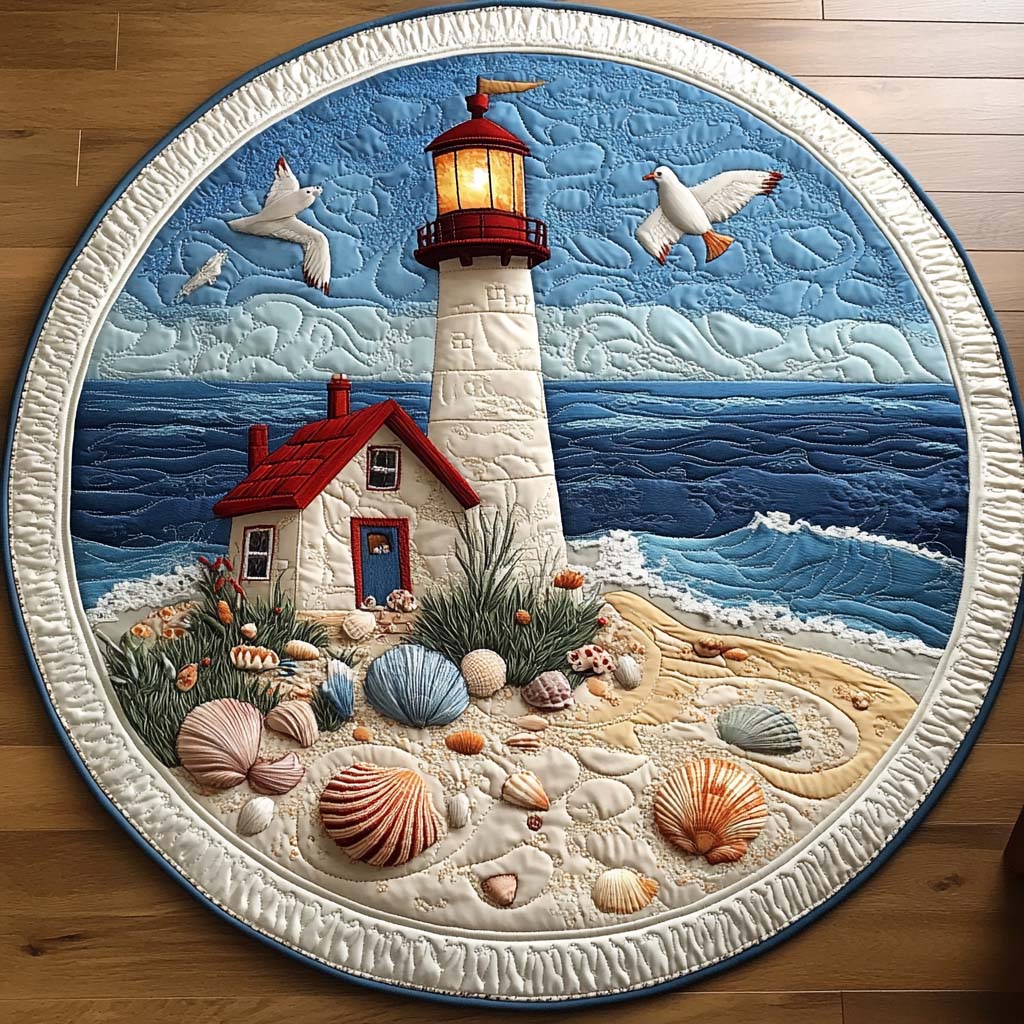 Lighthouse Haven Quilted Round Mat Door Entrance Decor Best Gifts For Beach Lovers