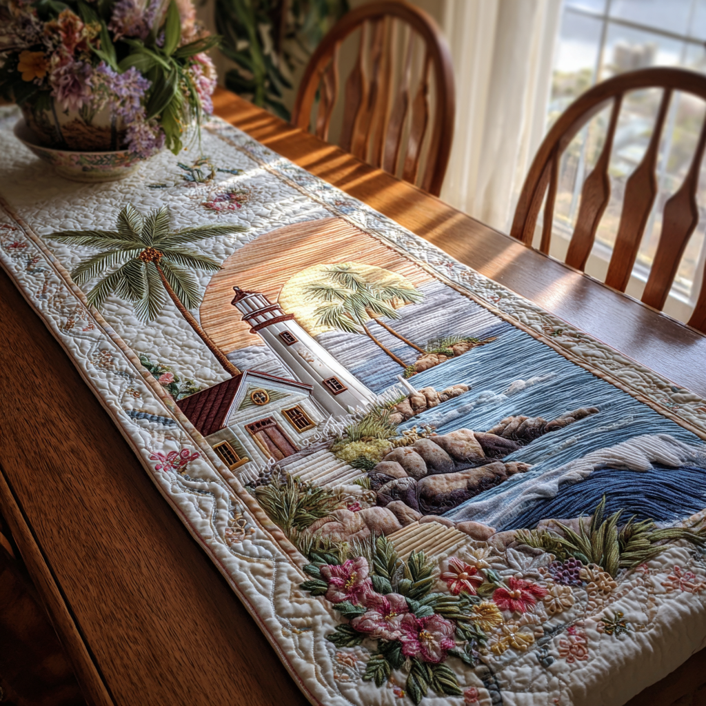 Lighthouse Haven Quilted Table Runner Dining Table Decor Lighthouse Gift Ideas For Him