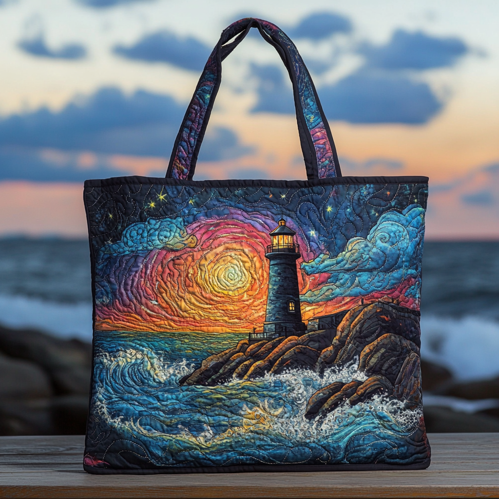 Lighthouse Haven Quilted Tote Bag Ocean Themed Gift