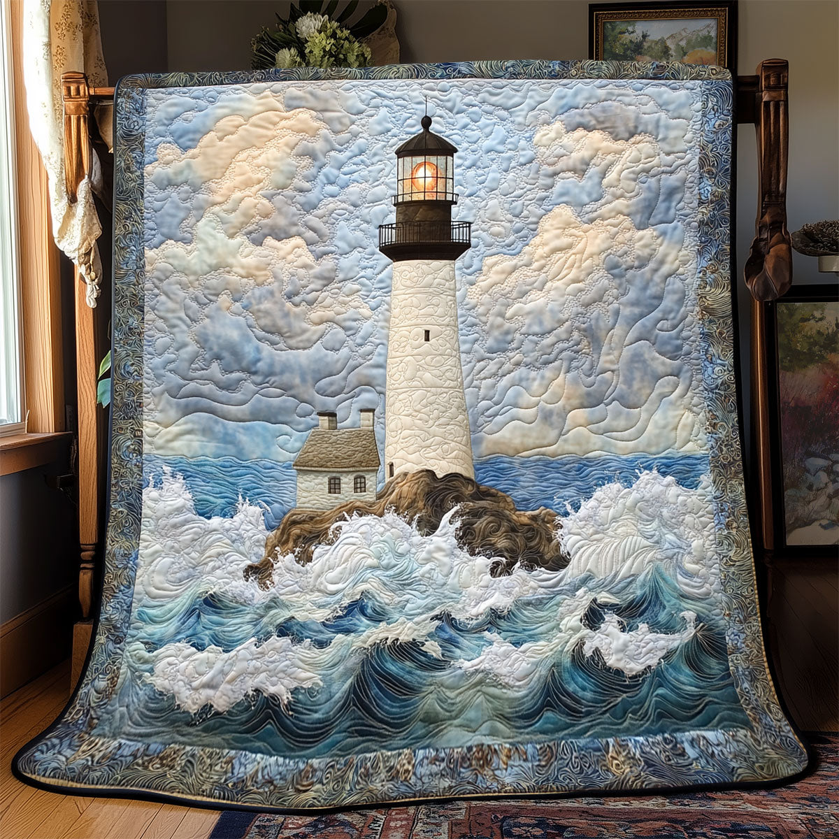 Lighthouse In Sea Quilt Blanket Christmas Throw Blanket Secret Santa Gifts For Women
