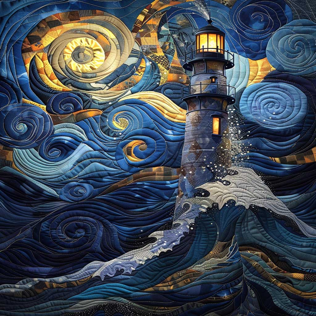 Lighthouse In The Starry Night Quilt Blanket Best Throw Blanket First Time Mom Christmas Gifts