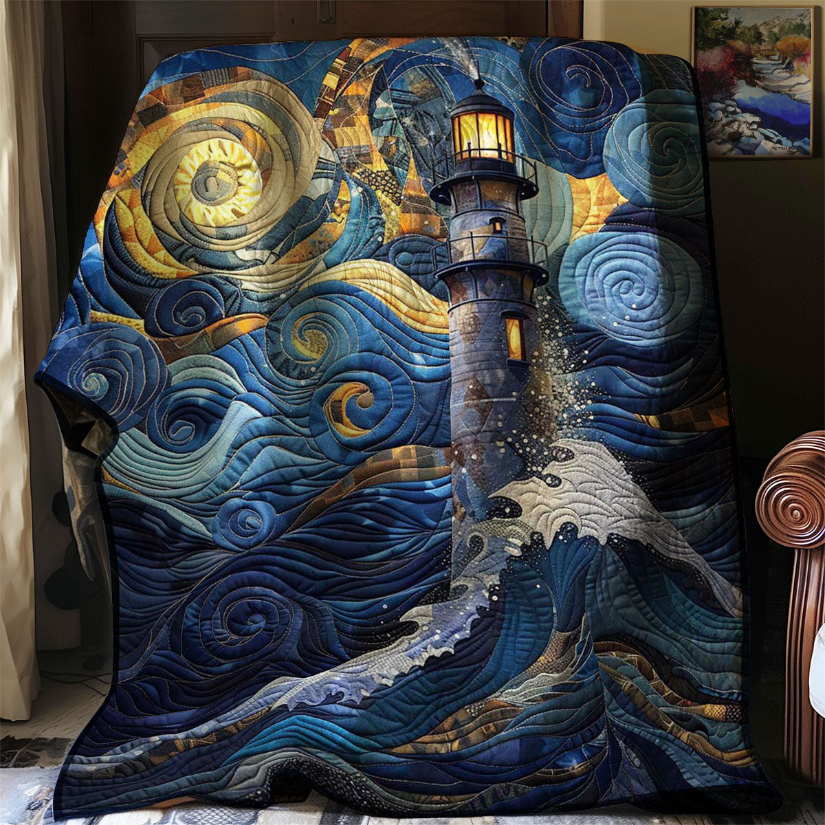 Lighthouse In The Starry Night Quilt Blanket Best Throw Blanket First Time Mom Christmas Gifts