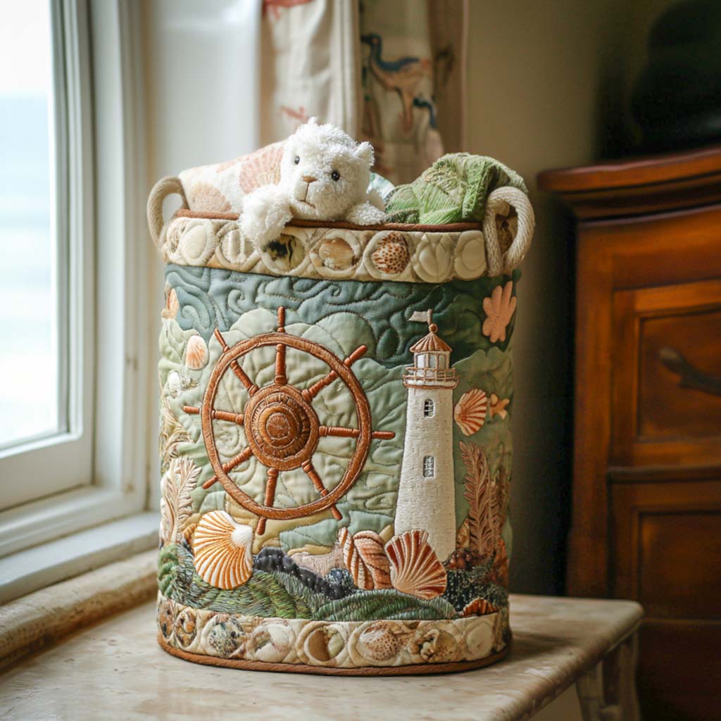 Lighthouse Morning Calm Quilted Laundry Basket Valentine's Day Merch Gift