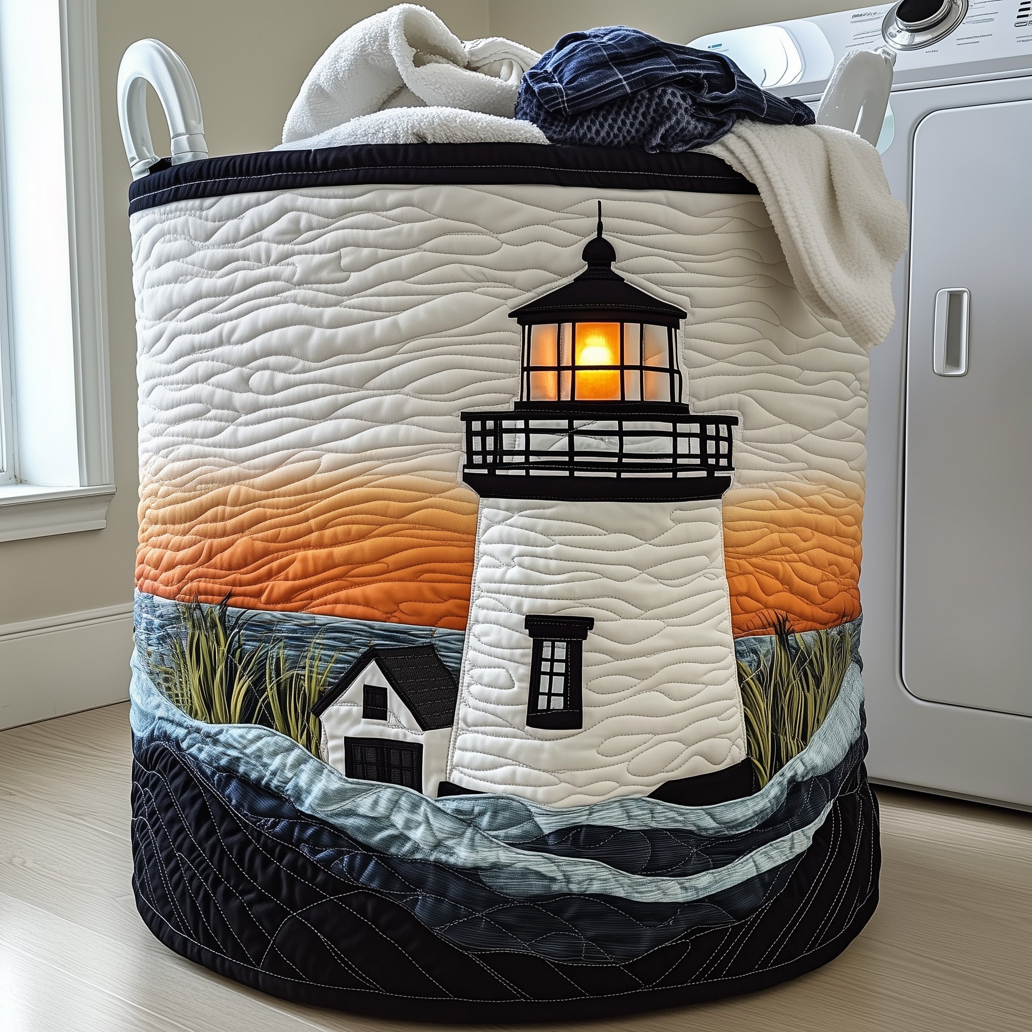 Lighthouse Ocean Quilted Laundry Basket Gifts For Lighthouse Lovers